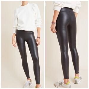 Spanx Black Faux Leather Mid Rise Tummy Shaping Leggings SZ M